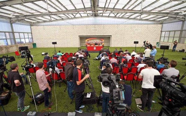 LIVERPOOL, ENGLAND - Wednesday, May 4, 2016: Liverpool's manager Jürgen Klopp during a press conference at Melwood Training Ground ahead of the UEFA Europa League Semi-Final 2nd Leg match against Villarreal CF. (Pic by David Rawcliffe/Propaganda)