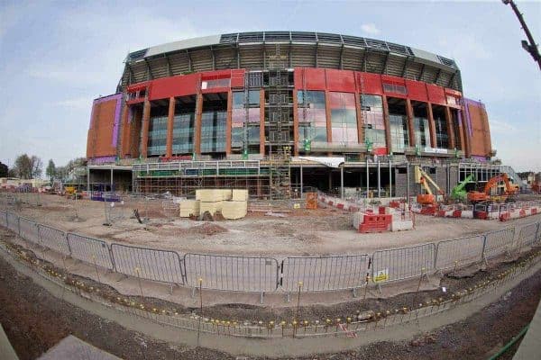 LIVERPOOL, ENGLAND - Thursday, May 5, 2016: Construction continues on the new Main Stand at Anfield, pictured before the UEFA Europa League Semi-Final 2nd Leg match against Villarreal CF. (Pic by David Rawcliffe/Propaganda)