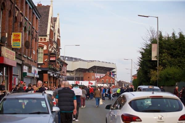 LIVERPOOL, ENGLAND - Thursday, May 5, 2016: Liverpool supporters walk to the stadium on Walton Breck Road before the UEFA Europa League Semi-Final 2nd Leg match against Villarreal CF at Anfield. (Pic by David Rawcliffe/Propaganda)