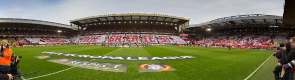 LIVERPOOL, ENGLAND - Thursday, May 5, 2016: Liverpool supporters mosaic "96 The Greatest... Football Family" before the UEFA Europa League Semi-Final 2nd Leg match against Villarreal CF at Anfield. (Pic by David Rawcliffe/Propaganda)