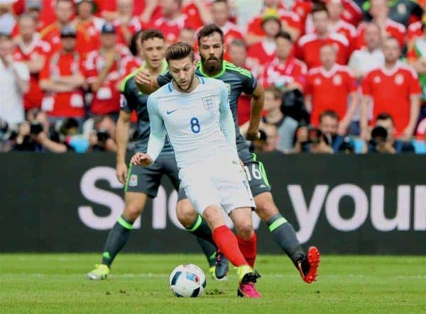 LENS, FRANCE - Thursday, June 16, 2016: England's Adam Lallana in action against Wales during the UEFA Euro 2016 Championship Group B match at the Stade Bollaert-Delelis. (Pic by David Rawcliffe/Propaganda)