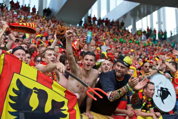 BORDEAUX, FRANCE - Saturday, June 18, 2016: Belgium's  supporters celebrate victory after the UEFA Euro 2016 Championship Group E match against the Republic of Ireland at Stade de Bordeaux. (Pic by Paul Greenwood/Propaganda)