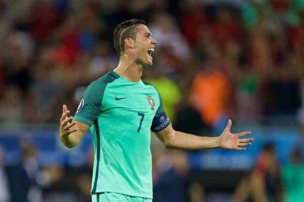 LYON, FRANCE - Wednesday, July 6, 2016: Portugal's captain Cristiano Ronaldo celebrates the 2-0 victory over Wales during the UEFA Euro 2016 Championship Semi-Final match at the Stade de Lyon. (Pic by David Rawcliffe/Propaganda)