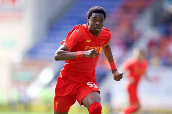 WIGAN, ENGLAND - Sunday, July 17, 2016: Liverpool's Oviemuno Ejaria in action against Wigan Athletic during a pre-season friendly match at the DW Stadium. (Pic by David Rawcliffe/Propaganda)