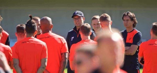 STANFORD, USA - Thursday, July 21, 2016: Liverpool's manager Jürgen Klopp speaks to his players during a training session in the Laird Q. Cagan Stadium at Stanford University on day one of the club's USA Pre-season Tour. (Pic by David Rawcliffe/Propaganda)