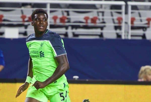 SANTA CLARA, USA - Saturday, July 30, 2016: Liverpool's Sheyi Ojo in action against AC Milan during the International Champions Cup 2016 game on day ten of the club's USA Pre-season Tour at the Levi's Stadium. (Pic by David Rawcliffe/Propaganda)