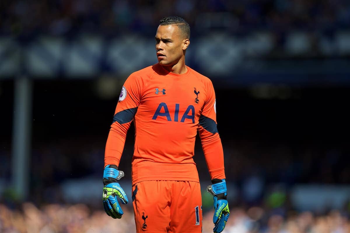 LIVERPOOL, ENGLAND - Saturday, August 13, 2016: Tottenham Hotspur's goalkeeper Michel Vorm in action against Everton during the FA Premier League match at Goodison Park. (Pic by David Rawcliffe/Propaganda)