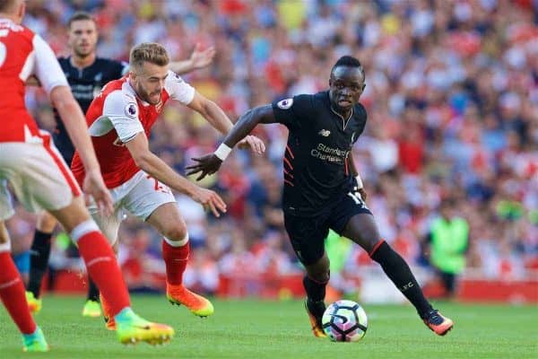 LONDON, ENGLAND - Sunday, August 14, 2016: Liverpool's Sadio Mane during the FA Premier League match against Arsenal at the Emirates Stadium. (Pic by David Rawcliffe/Propaganda)
