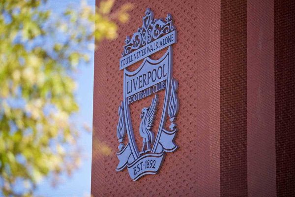 LIVERPOOL, ENGLAND - Monday, August 29, 2016: The club crest on the brick wall of the Main Stand as Liverpool's new Main Stand undergoes testing as supporters experience the newly rebuilt stand for the second time at Anfield. (Pic by David Rawcliffe/Propaganda)