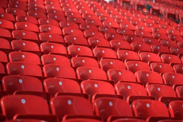 LIVERPOOL, ENGLAND - Monday, August 29, 2016: Red seats in Liverpool's new Main Stand as it undergoes testing as supporters experience the newly rebuilt stand for the second time at Anfield. (Pic by David Rawcliffe/Propaganda)