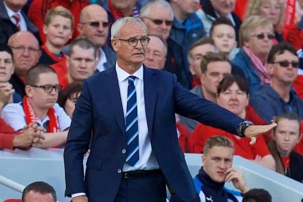 LIVERPOOL, ENGLAND - Saturday, September 10, 2016: Leicester City's manager Claudio Ranieri during the FA Premier League match against Liverpool at Anfield. (Pic by David Rawcliffe/Propaganda)