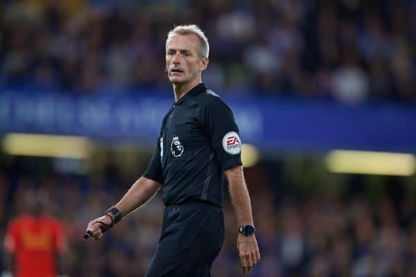 LONDON, ENGLAND - Friday, September 16, 2016: Referee Martin Atkinson during the FA Premier League match between Chelsea and Liverpool at Stamford Bridge. (Pic by David Rawcliffe/Propaganda)