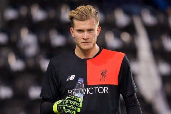 DERBY, ENGLAND - Tuesday, September 20, 2016: Liverpool's goalkeeper Loris Karius warms-up before the Football League Cup 3rd Round match against Derby County at Pride Park. (Pic by David Rawcliffe/Propaganda)