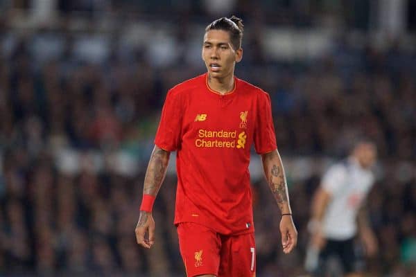 DERBY, ENGLAND - Tuesday, September 20, 2016: Liverpool's Roberto Firmino in action against Derby County during the Football League Cup 3rd Round match at Pride Park. (Pic by David Rawcliffe/Propaganda)