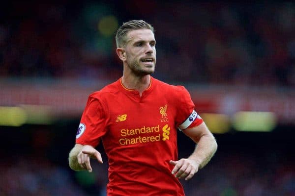 LIVERPOOL, ENGLAND - Saturday, September 24, 2016: Liverpool's captain Jordan Henderson in action against Hull City during the FA Premier League match at Anfield. (Pic by David Rawcliffe/Propaganda)