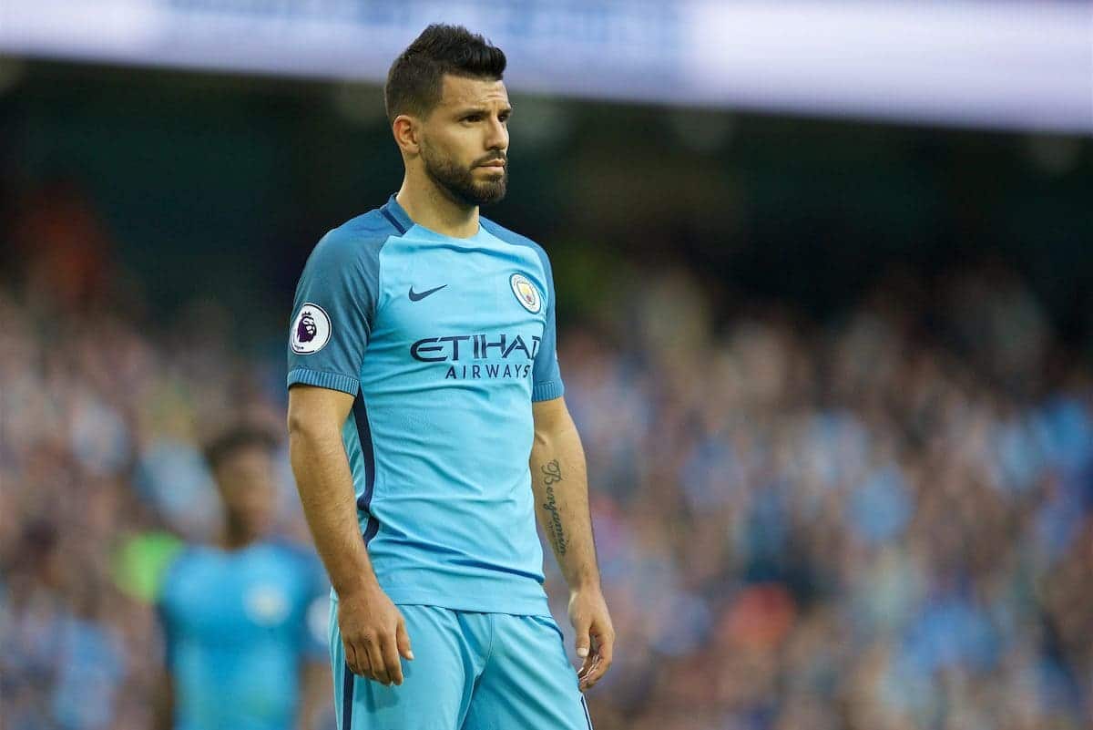 MANCHESTER, ENGLAND - Saturday, October 15, 2016: Manchester City's Sergio Aguero looks dejected during the 1-1 draw with Everton in the FA Premier League match at the City of Manchester Stadium Lane. (Pic by David Rawcliffe/Propaganda)