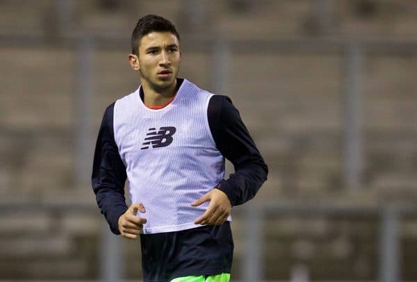 LEIGH, ENGLAND - Tuesday, October 18, 2016: Liverpool's Marko Grujic warms-up before the FA Premier League 2 Under-23 match against Manchester United at Leigh Sports Village. (Pic by David Rawcliffe/Propaganda)