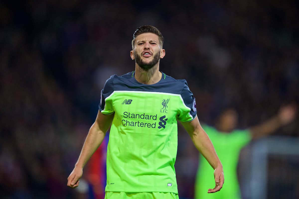 LONDON, ENGLAND - Saturday, October 29, 2016: Liverpool's Adam Lallana argues with the assistant referee against Crystal Palace during the FA Premier League match at Selhurst Park. (Pic by David Rawcliffe/Propaganda)
