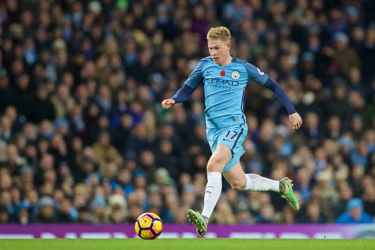 MANCHESTER, ENGLAND - Saturday, November 5, 2016: Manchester City's Kevin De Bruyne in action against Middlesbrough during the FA Premier League match at the City of Manchester Stadium. (Pic by David Rawcliffe/Propaganda)
