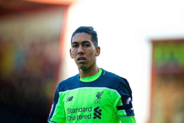 BOURNEMOUTH, ENGLAND - Sunday, December 4, 2016: Liverpool's Roberto Firmino in action against AFC Bournemouth during the FA Premier League match at Dean Court. (Pic by David Rawcliffe/Propaganda)