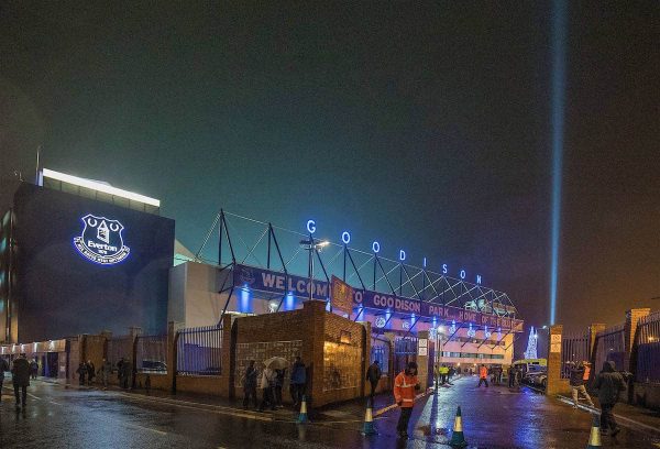 LIVERPOOL, ENGLAND - Tuesday, December 13, 2016: The rain falls before Everton's match against Arsenal in the FA Premier League match at Goodison Park. (Pic by Gavin Trafford/Propaganda)