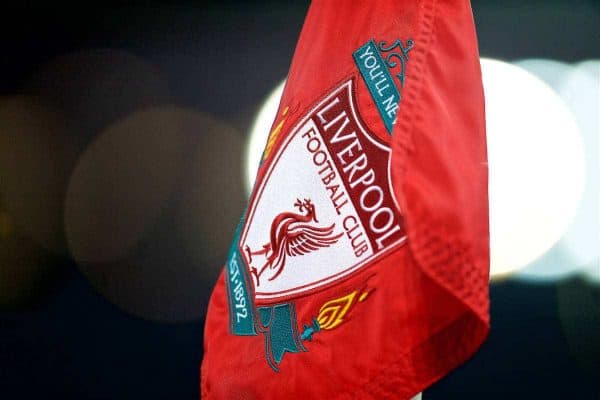 LIVERPOOL, ENGLAND - Tuesday, December 27, 2016: A red Liverpool corner flag during the FA Premier League match against Stoke City at Anfield. (Pic by David Rawcliffe/Propaganda)