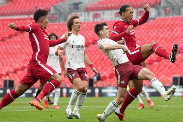 LONDON, ENGLAND - Saturday, August 29, 2020: Liverpool’s Virgil van Dijk during the FA Community Shield match between FA Premier League Champions Liverpool FC and FA Cup Winners Arsenal FC. The game was played behind closed doors. (Credit: Chloe Knott/The FA)