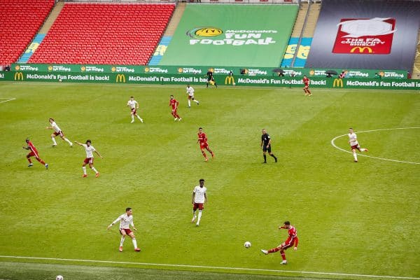 LONDON, ENGLAND - Saturday, August 29, 2020: Liverpool’s Andy Robertson during the FA Community Shield match between FA Premier League Champions Liverpool FC and FA Cup Winners Arsenal FC. The game was played behind closed doors. (Credit: Eddie Keogh/The FA)