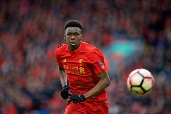 LIVERPOOL, ENGLAND - Saturday, January 28, 2017: Liverpool's Oviemuno Ovie Ejaria in action against Wolverhampton Wanderers during the FA Cup 4th Round match at Anfield. (Pic by David Rawcliffe/Propaganda)