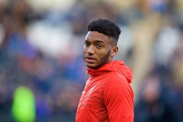 KINGSTON-UPON-HULL, ENGLAND - Saturday, February 4, 2017: Liverpool's Joe Gomez warms-up before the FA Premier League match against Hull City at the KCOM Stadium. (Pic by David Rawcliffe/Propaganda)