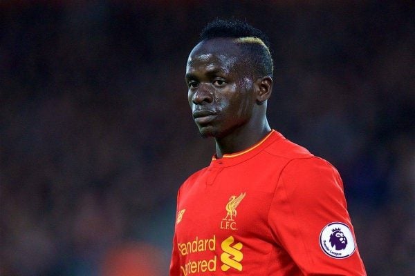 LIVERPOOL, ENGLAND - Saturday, March 4, 2017: Liverpool's Sadio Mane in action against Arsenal during the FA Premier League match at Anfield. (Pic by David Rawcliffe/Propaganda)