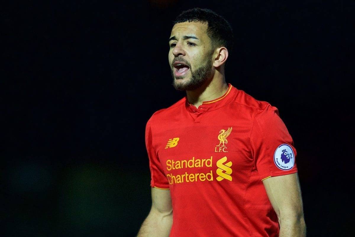 HIGH WYCOMBE, ENGLAND - Monday, March 6, 2017: Liverpool's Kevin Stewart in action against Reading during the FA Premier League 2 Division 1 Under-23 match at Adams Park Stadium. (Pic by David Rawcliffe/Propaganda)