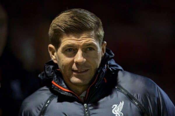 ALTRINGHAM, ENGLAND - Friday, March 10, 2017: Liverpool's coach Steven Gerrard before an Under-18 FA Premier League Merit Group A match against Manchester United at Moss Lane. (Pic by David Rawcliffe/Propaganda)