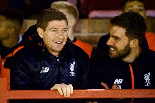 ALTRINGHAM, ENGLAND - Friday, March 10, 2017: Liverpool's coach Steven Gerrard before an Under-18 FA Premier League Merit Group A match against Manchester United at Moss Lane. (Pic by David Rawcliffe/Propaganda)