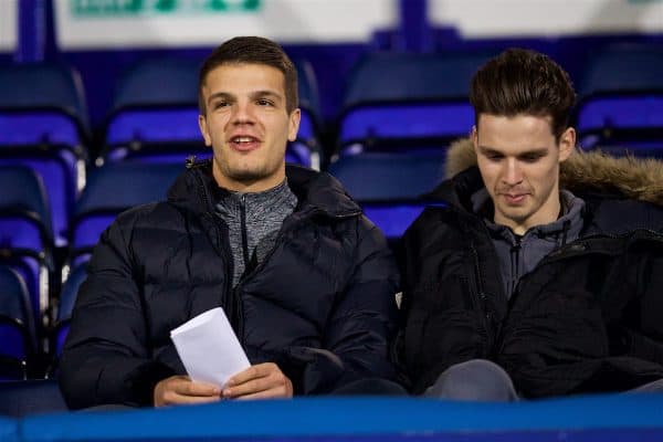 BIRKENHEAD, ENGLAND - Monday, March 13, 2017: Liverpool's Tom Brewitt watches from the stands as the Reds take on Chelsea during the Under-23 FA Premier League 2 Division 1 match at Prenton Park. (Pic by David Rawcliffe/Propaganda)