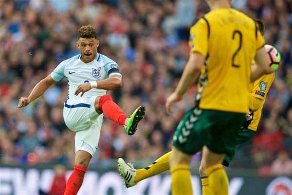 LONDON, ENGLAND - Sunday, March 26, 2017: England's Alex Oxlade-Chamberlain in action against Lithuania during the 2018 FIFA World Cup Qualifying Group F match at Wembley Stadium. (Pic by David Rawcliffe/Propaganda)