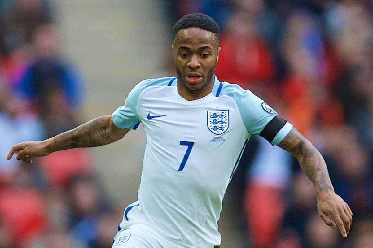 LONDON, ENGLAND - Sunday, March 26, 2017: England's Raheem Sterling in action against Lithuania during the 2018 FIFA World Cup Qualifying Group F match at Wembley Stadium. (Pic by David Rawcliffe/Propaganda)