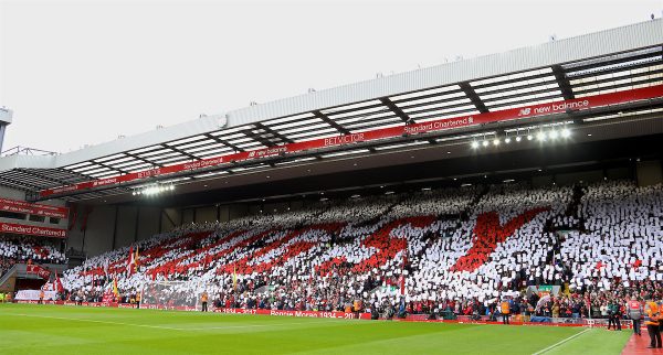 LIVERPOOL, ENGLAND - Saturday, April 1, 2017: Liverpool supporters' mosaic tribute to Ronnie Moran "Bugsy" on the Spion Kop before the FA Premier League match, the 228th Merseyside Derby, against Everton at Anfield. (Pic by David Rawcliffe/Propaganda)