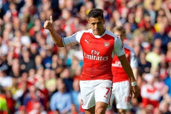 LONDON, ENGLAND - Sunday, April 2, 2017: Arsenal's Alexis Sanchez in action against Manchester City during the FA Premier League match at the Emirates Stadium. (Pic by David Rawcliffe/Propaganda)