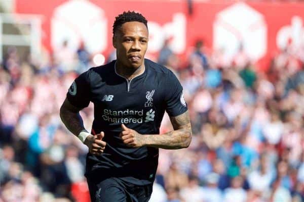 STOKE-ON-TRENT, ENGLAND - Saturday, April 8, 2017: Liverpool's Nathaniel Clyne in action against Stoke City during the FA Premier League match at the Bet365 Stadium. (Pic by David Rawcliffe/Propaganda)