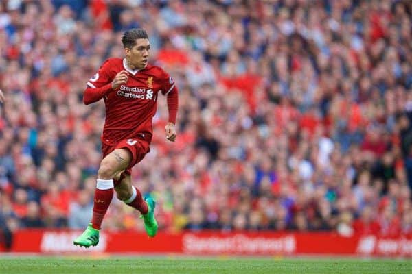 LIVERPOOL, ENGLAND - Sunday, May 21, 2017: Liverpool's Roberto Firmino in action against Middlesbrough during the FA Premier League match at Anfield. (Pic by David Rawcliffe/Propaganda)