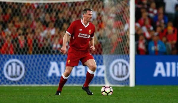 SYDNEY, AUSTRALIA - Wednesday, May 24, 2017: Liverpool's Jamie Carragher in action against Sydney FC during a post-season friendly match at the ANZ Stadium. (Pic by Jason O'Brien/Propaganda)