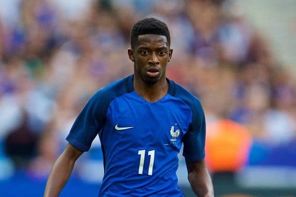 PARIS, FRANCE - Tuesday, June 13, 2017: France's Ousmane DembÈlÈ in action against England during an international friendly match at the Stade de France. (Pic by David Rawcliffe/Propaganda)