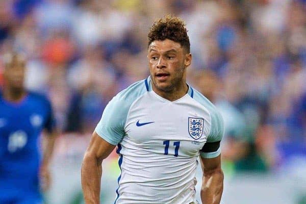 PARIS, FRANCE - Tuesday, June 13, 2017: England's Alex Oxlade-Chamberlain in action against France during an international friendly match at the Stade de France. (Pic by David Rawcliffe/Propaganda)