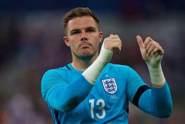 PARIS, FRANCE - Tuesday, June 13, 2017: England's goalkeeper Jack Butland looks dejected as his side lose 3-2 to France during an international friendly match at the Stade de France. (Pic by David Rawcliffe/Propaganda)