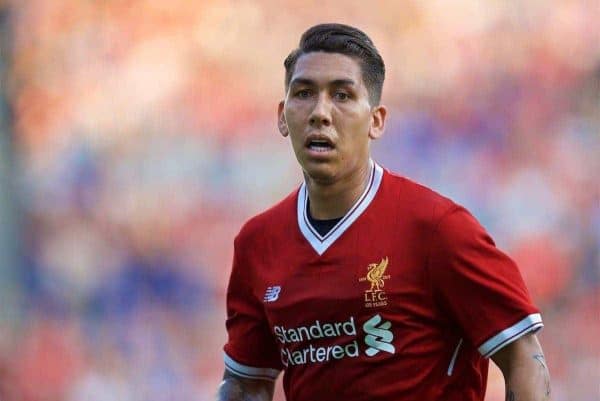 BIRKENHEAD, ENGLAND - Wednesday, July 12, 2017: Liverpool's Roberto Firmino in action against Tranmere Rovers during a preseason friendly match at Prenton Park. (Pic by David Rawcliffe/Propaganda)