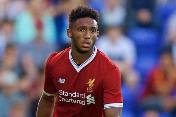 BIRKENHEAD, ENGLAND - Wednesday, July 12, 2017: Liverpool's Joe Gomez in action against Tranmere Rovers during a preseason friendly match at Prenton Park. (Pic by David Rawcliffe/Propaganda)