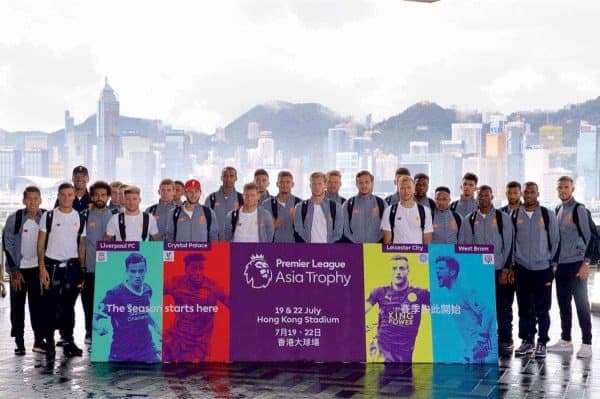 HONG KONG, CHINA - Monday, July 17, 2017: Liverpool players arrive at the Ritz-Carlton Hotel in Kowloon, Hong Kong, ahead of the Premier League Asia Trophy 2017. Roberto Firmino, Philippe Coutinho Correia, manager J¸rgen Klopp, Mohamed Salah, Alberto Moreno, Jon Flanagan, Adam Lallana, Joel Matip, James Milner, Marko Grujic, Dejan Lovren, goalkeeper Loris Karius, goalkeeper Simon Mignolet, Danny Ward, Ragnar Klavan, who was Divock Origi, Nathaniel Clyne, Dominic Solanke, Georginio Wijnaldum, Joel Matip, Daniel Sturridge, captain Jordan Henderson.(Pic by David Rawcliffe/Propaganda)