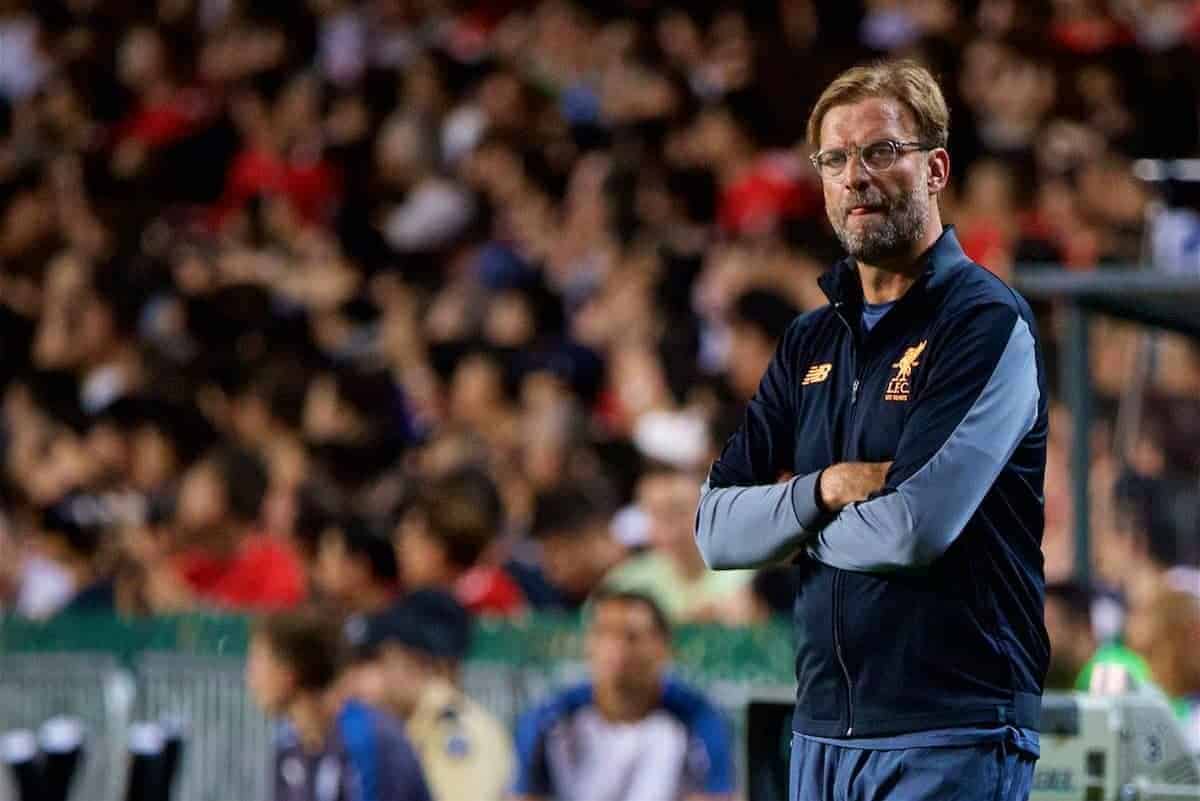 HONG KONG, CHINA - Saturday, July 22, 2017: Liverpool's manager Jürgen Klopp during the Premier League Asia Trophy final match between Liverpool and Leicester City at the Hong Kong International Stadium. (Pic by David Rawcliffe/Propaganda)