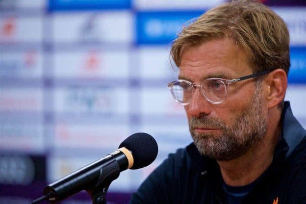 HONG KONG, CHINA - Saturday, July 22, 2017: Liverpool's manager Jürgen Klopp during a post-match press conference after the Premier League Asia Trophy final match between Liverpool and Leicester City at the Hong Kong International Stadium. (Pic by David Rawcliffe/Propaganda)